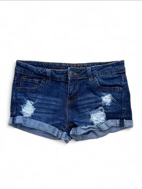 Vanilla Star Dark Blue Distressed Cuffed Jean Micro Shorts